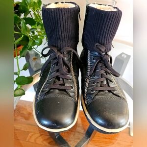 Riekers Boots Size 6 Black Womens Leather Sock Top with Wool and Textile Linings